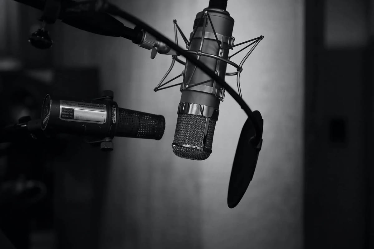 Two microphones in a recording studio.