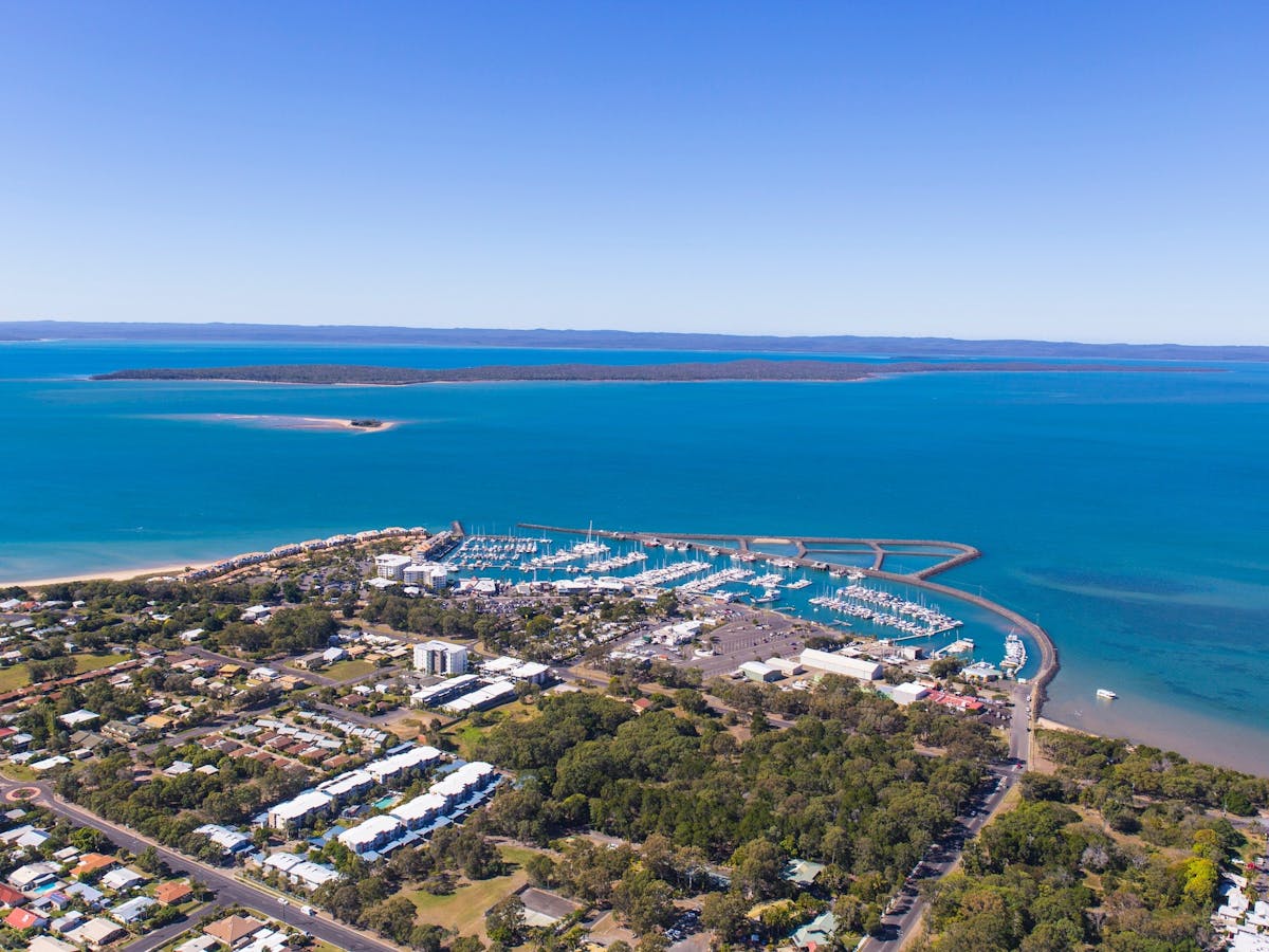 Aerial view of Hervey Bay marina and coastline for the Hervey Bay property market forecast
