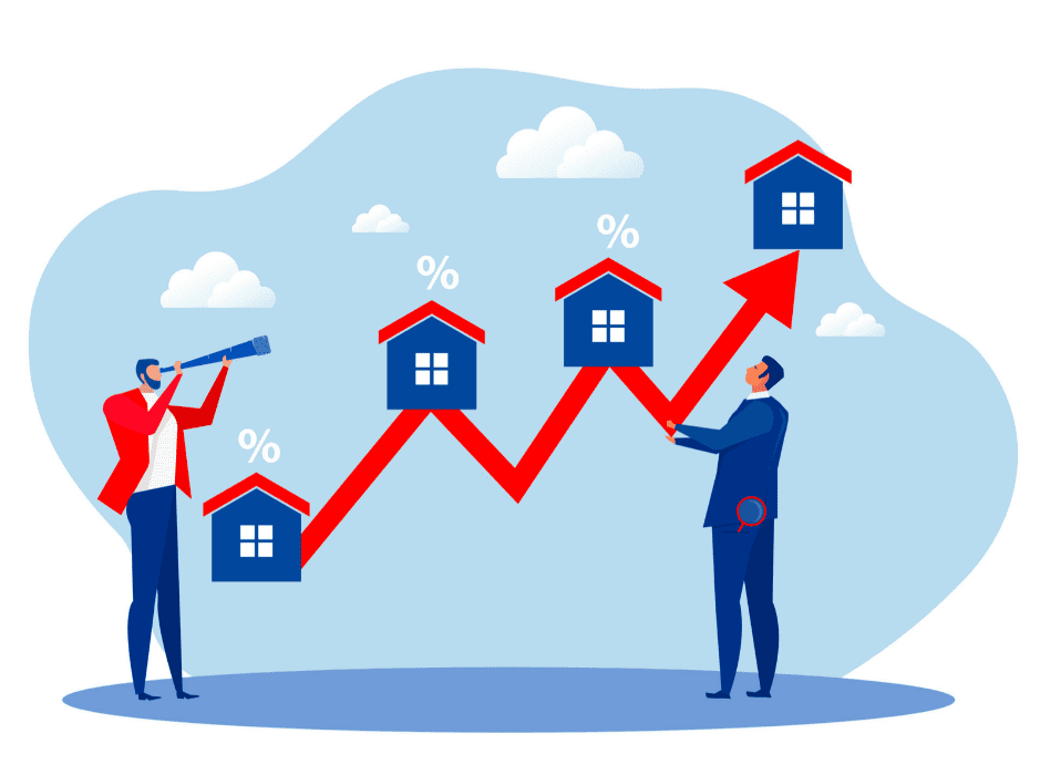 Real estate growth chart with percent signs.