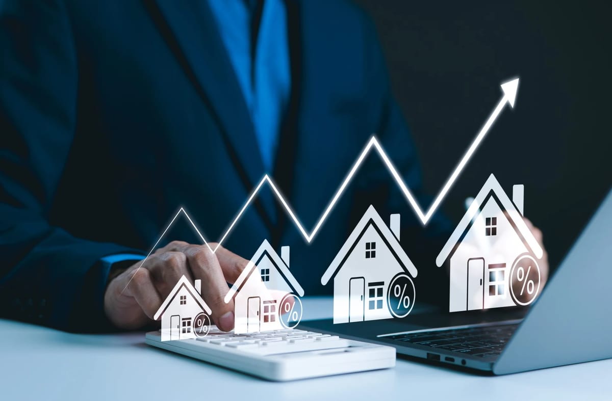 Real estate growth chart with rising arrow