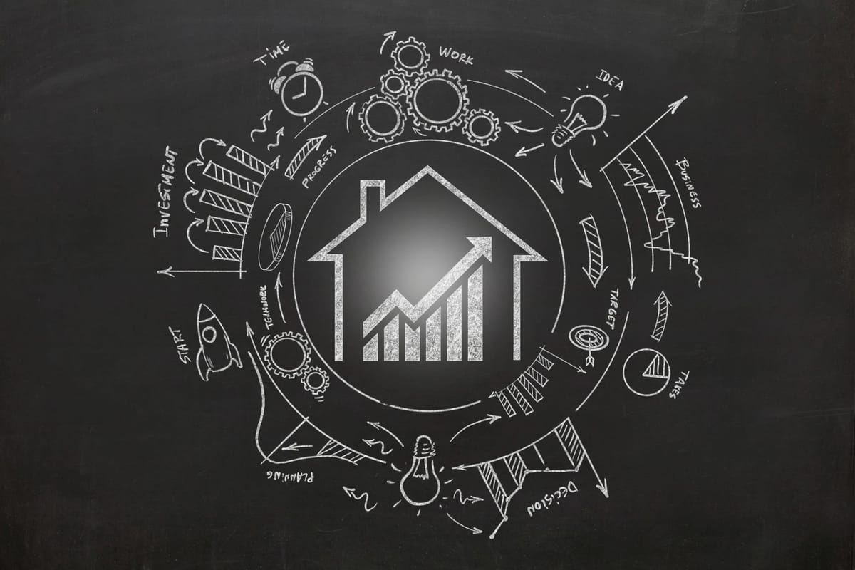 Business growth cycle diagram with house symbol.