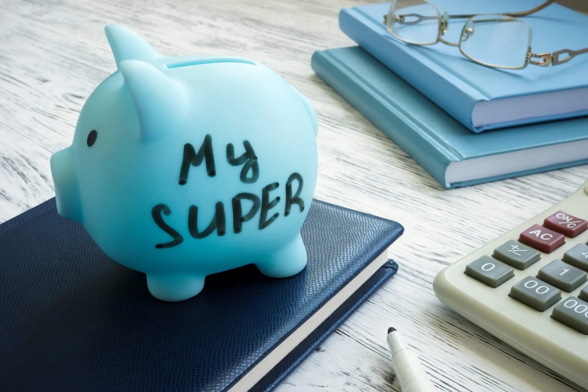 Blue piggy bank with "My Super" written on it