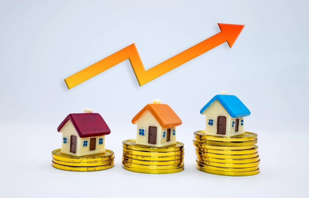 Miniature houses on coins with an increasing graph