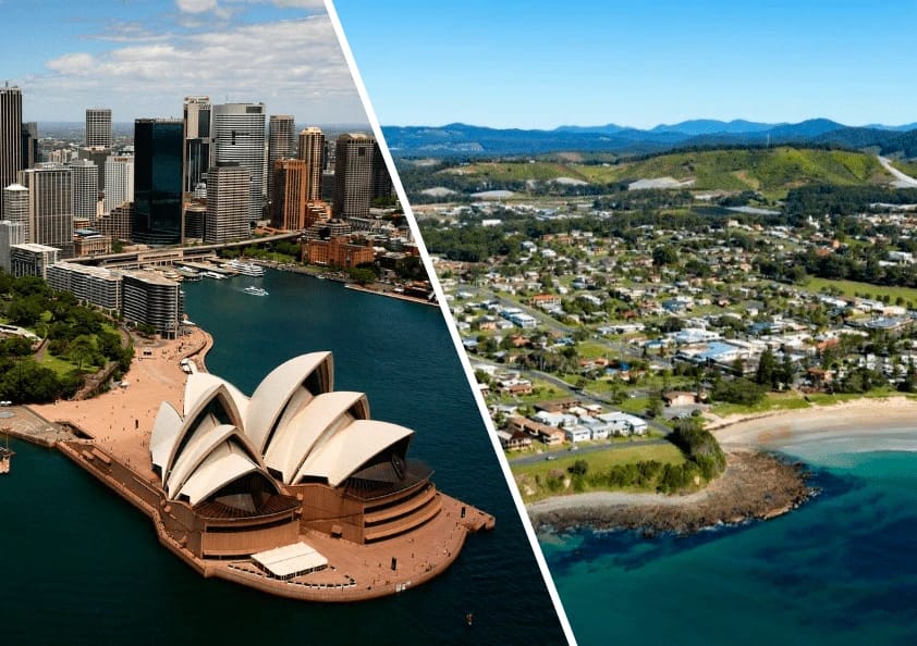 Sydney Opera House and a coastal town