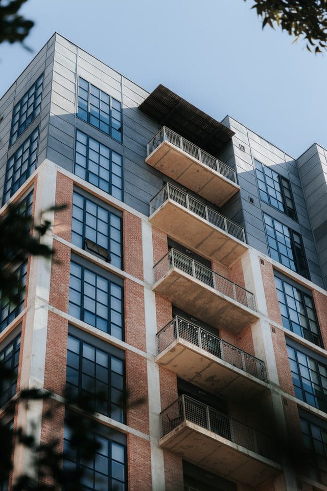Modern building with brick and glass facade