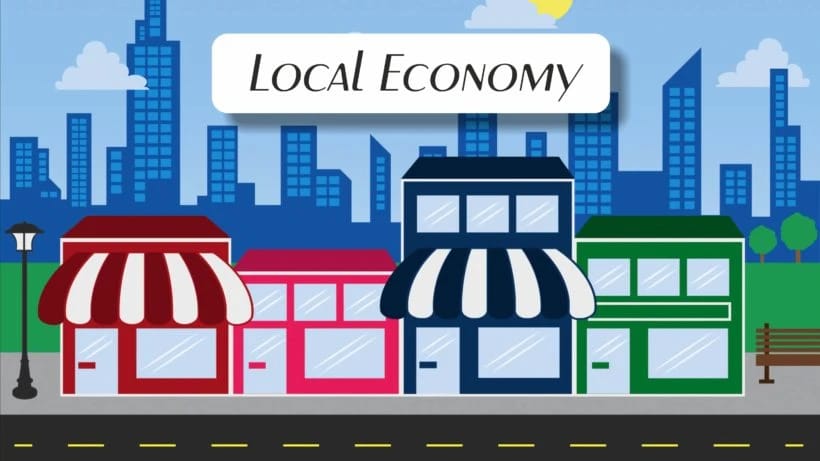 Local Economy text over storefronts and city buildings