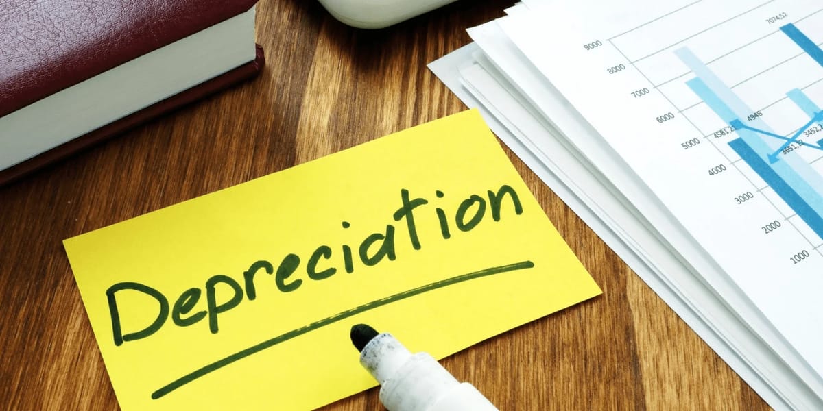 Yellow sticky note with "Depreciation" written on it