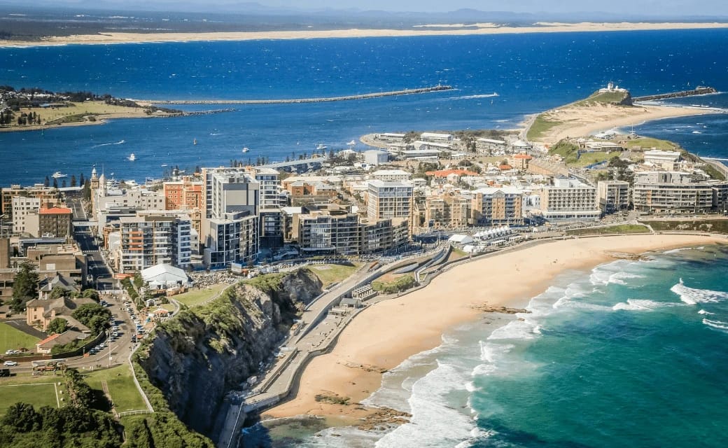 Coastal city with beach and ocean