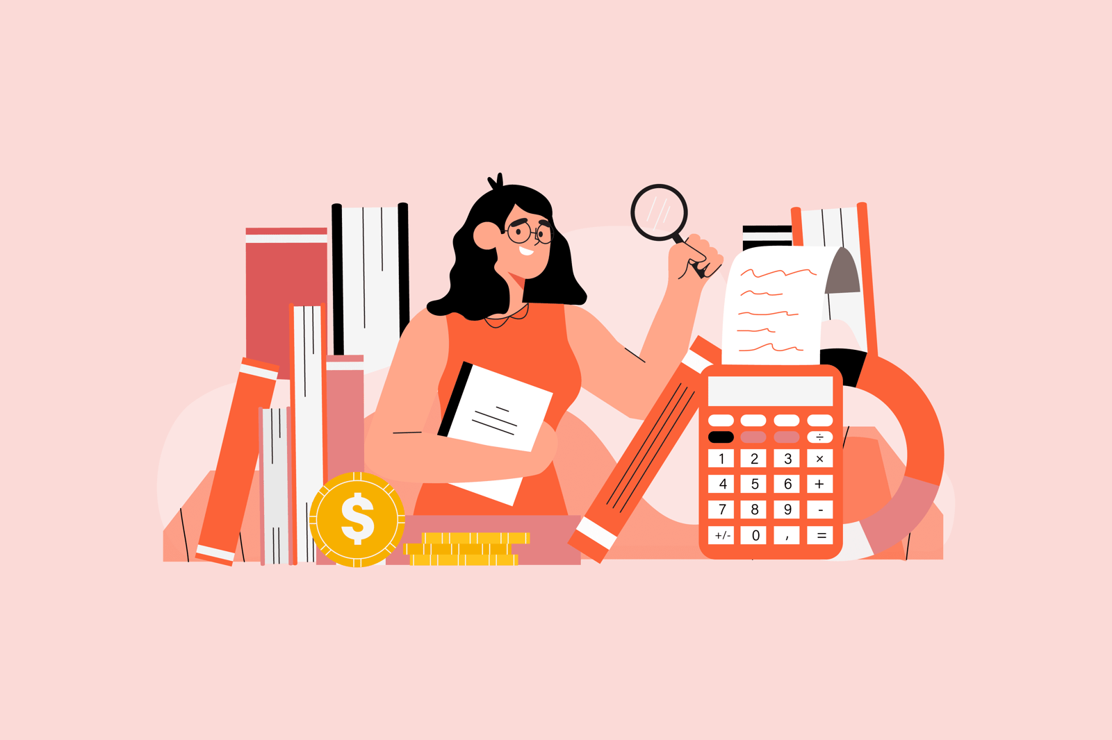 Illustration of an accountant reviewing property depreciation records