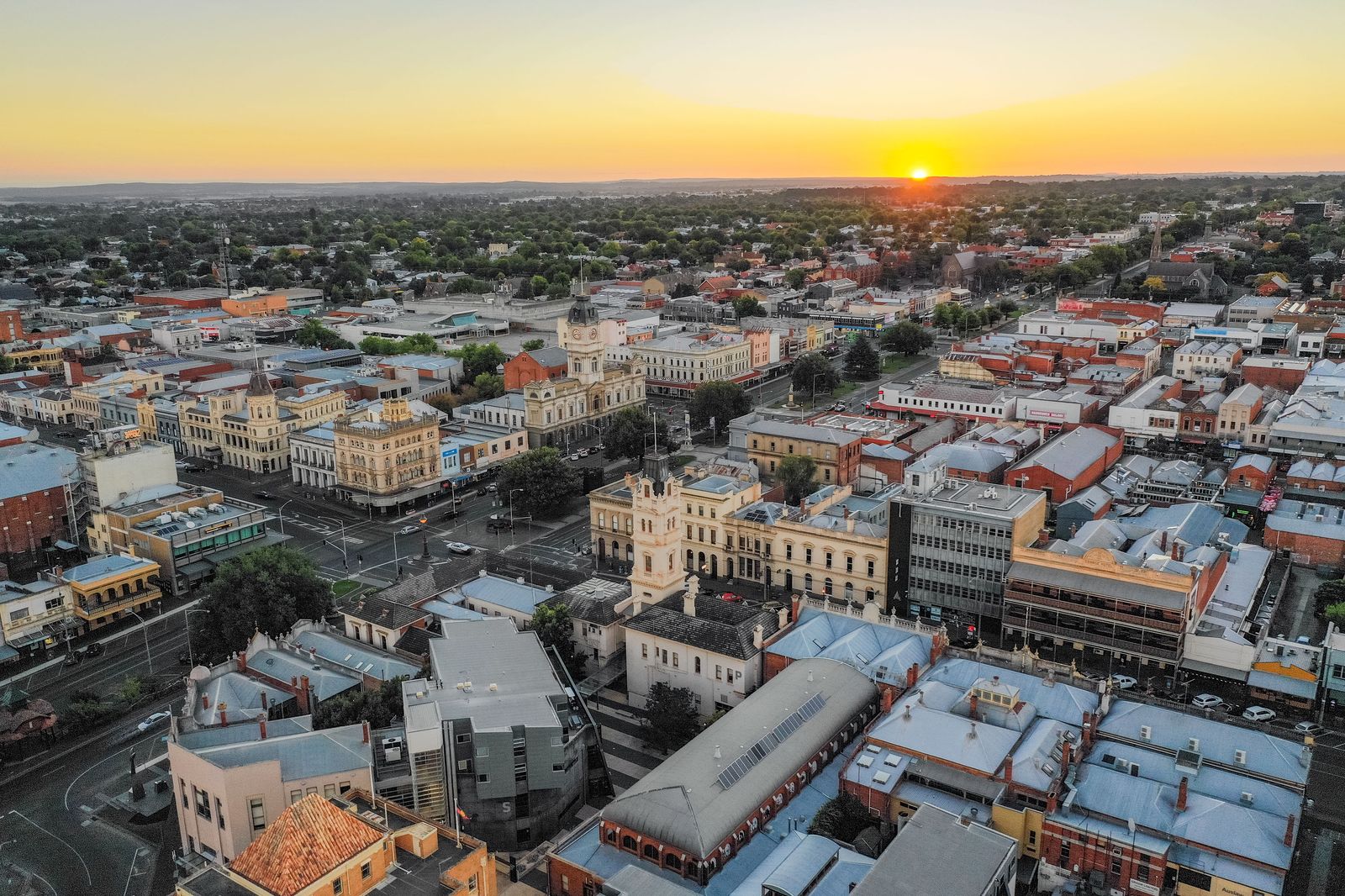 Elevated view across Ballarat and its surrounding Central Highlands landscape