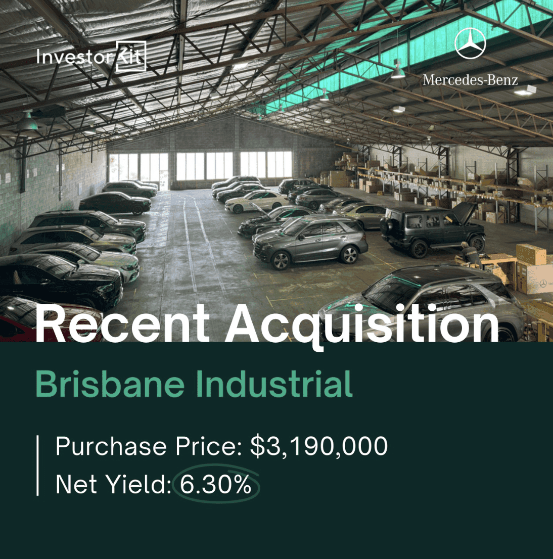 Brisbane industrial warehouse acquisition with a $3.19 million purchase price and 6.30% net yield
