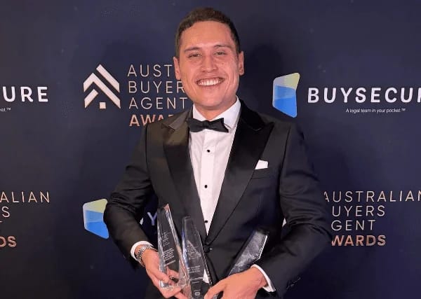 Chris Huxter with his awards at the 2026 Australian Buyers Agent Awards