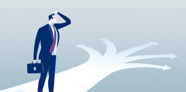 Illustration of a property investor choosing between several financial paths