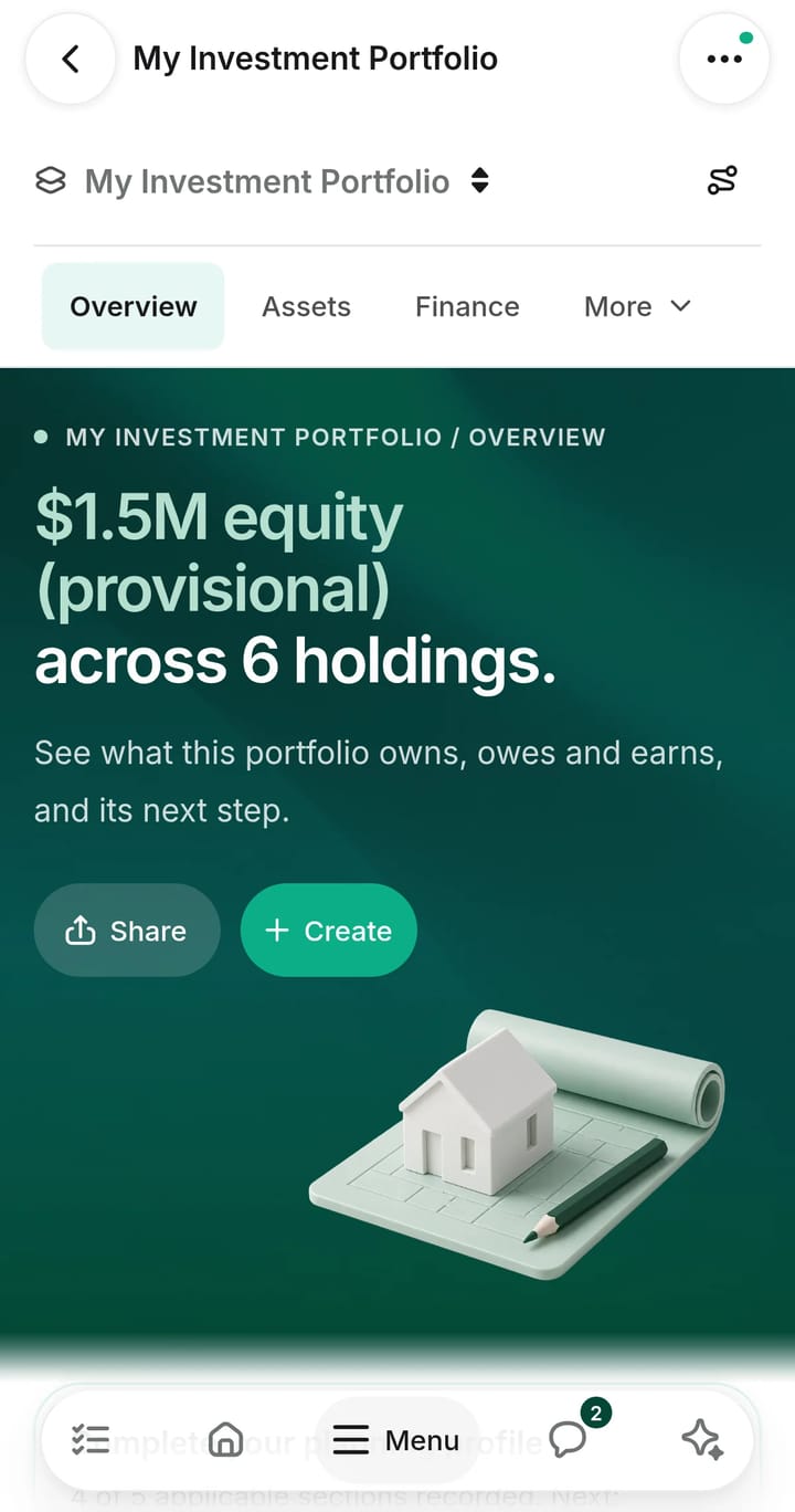 InvestorKit EDGE portfolio overview on a phone, showing a sample portfolio's provisional equity across six holdings