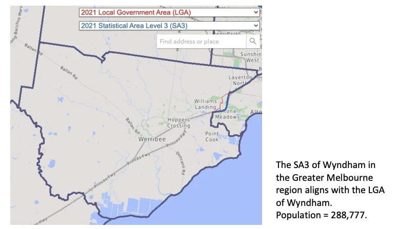 Map of the Wyndham SA3 boundary within the Wyndham local government area