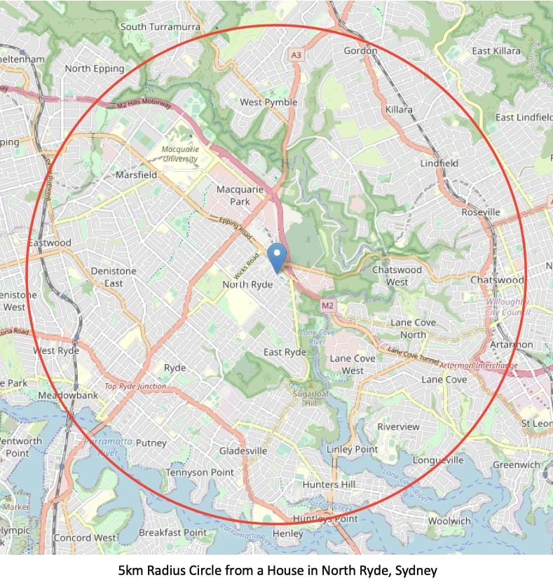 Chart of 5km radius circle north ryde for capital vs. regional cities mindsets holding your investments