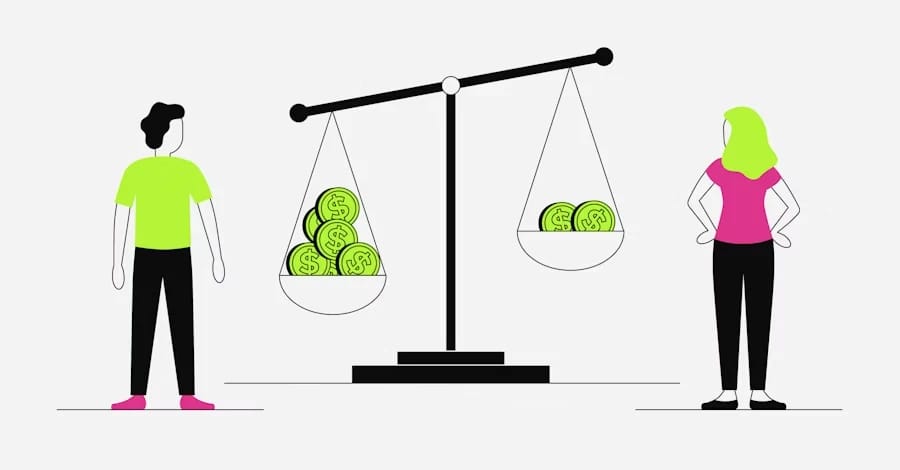 Illustration of borrowers on either side of an uneven scale of money