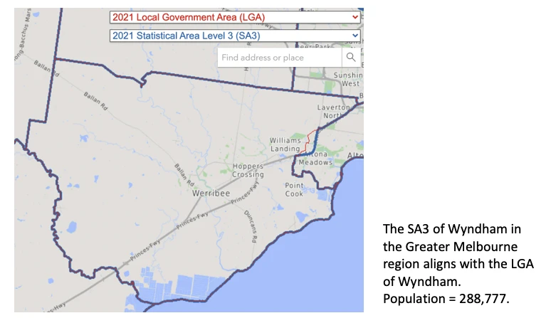 Map of the Wyndham SA3 boundary within the Wyndham local government area